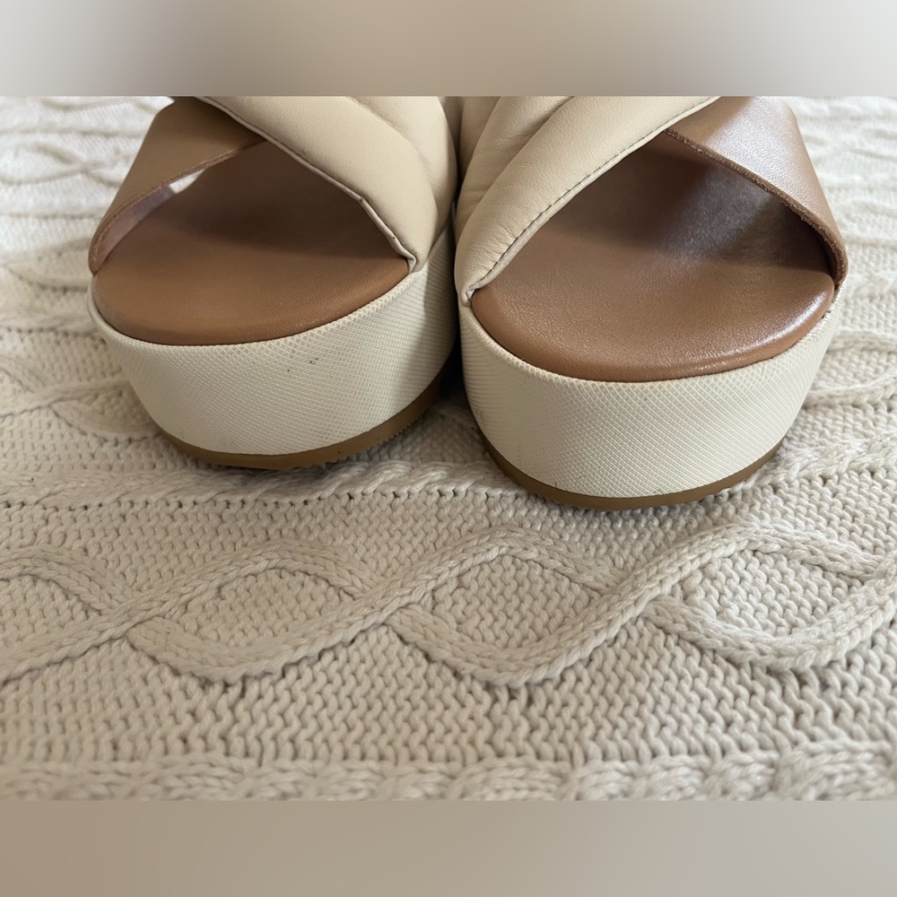 SOREL Cameron Platform Women’s Cream and Tan Sandal Slip On Size 9.5 - Picture 2 of 12